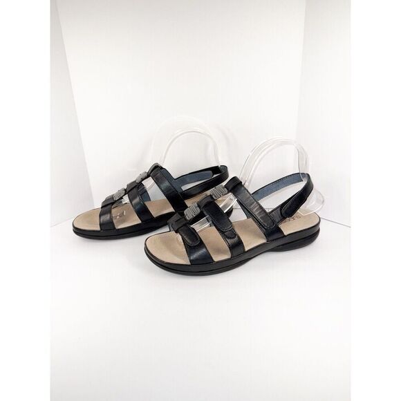 Diane Ferrari Supersoft Sandal Sitara Black Leather Comfort Flat Beaded Strap 8C - Picture 2 of 14